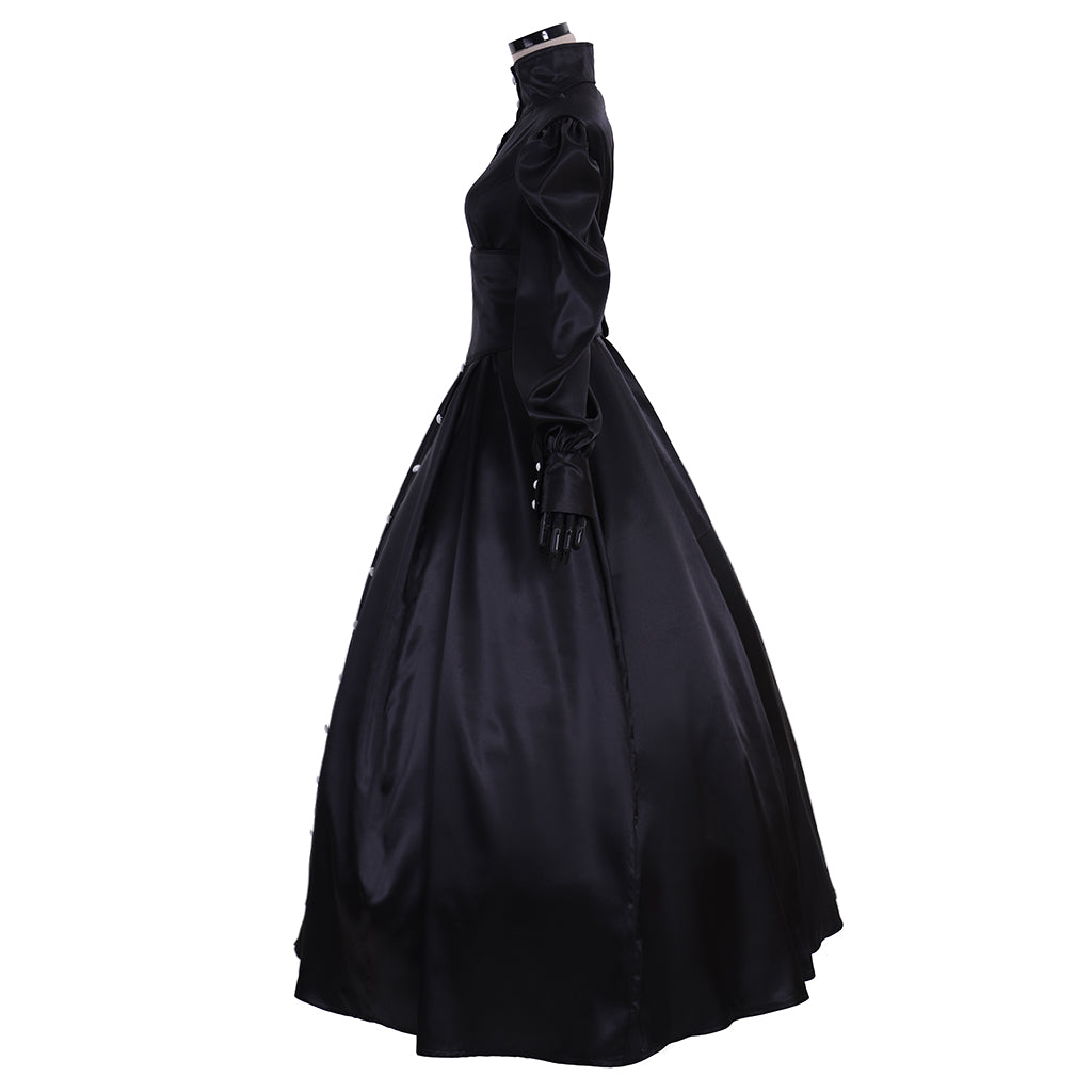 Elegant Black Renaissance Medieval Dress - Victorian Southern Belle Costume for Women-Astricos