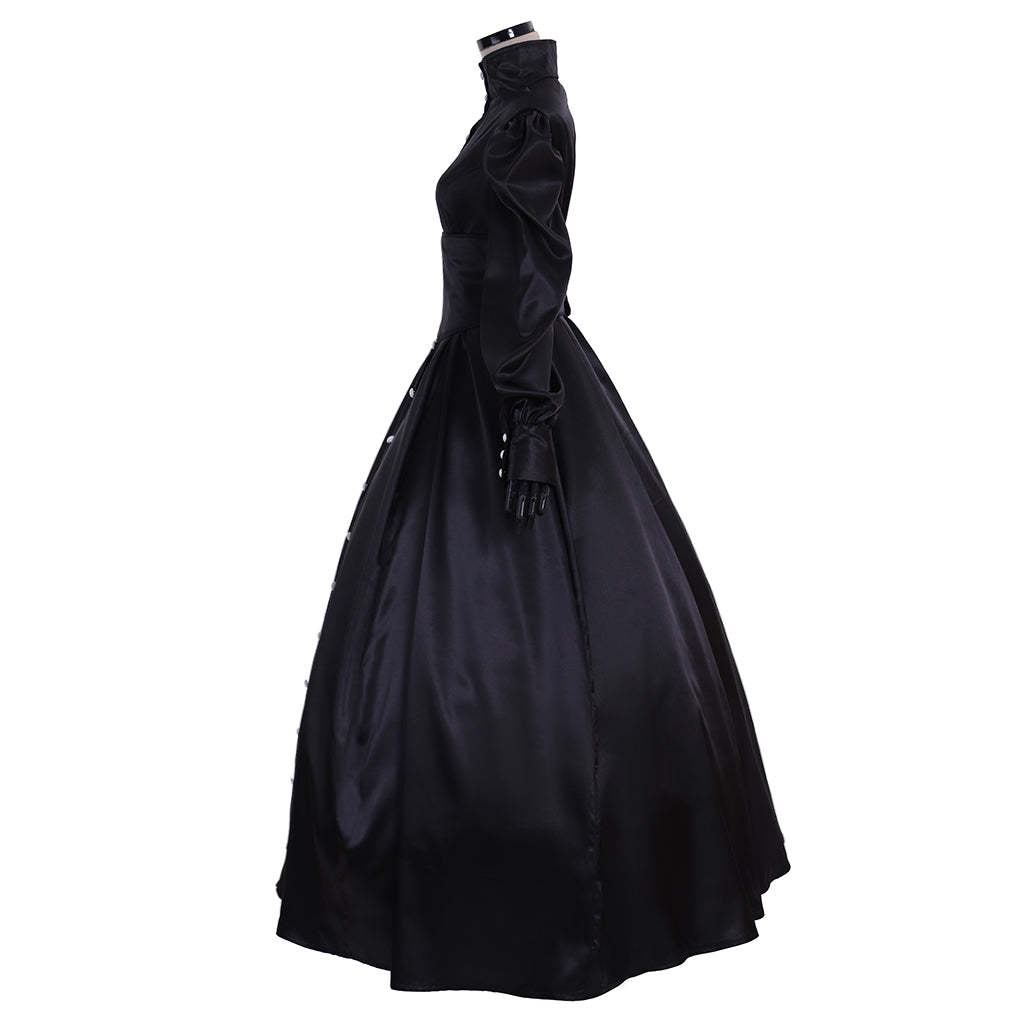 Elegant Black Renaissance Medieval Dress - Victorian Southern Belle Costume for Women-Astricos