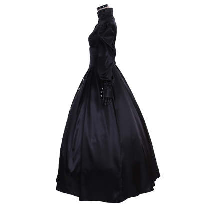 Elegant Black Renaissance Medieval Dress - Victorian Southern Belle Costume for Women-Astricos