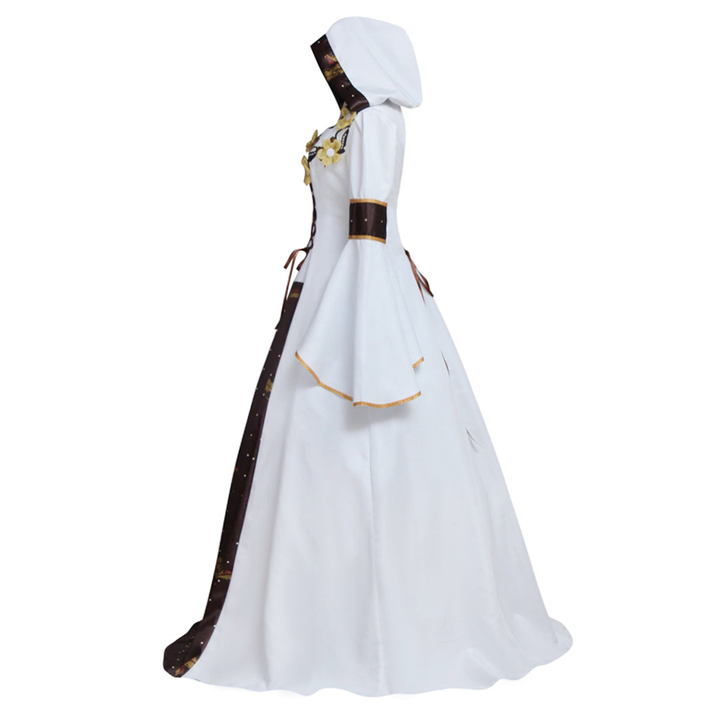 Medieval Victorian Renaissance Gothic Hooded Wedding Dress with Flora Flower Laceup-Astricos