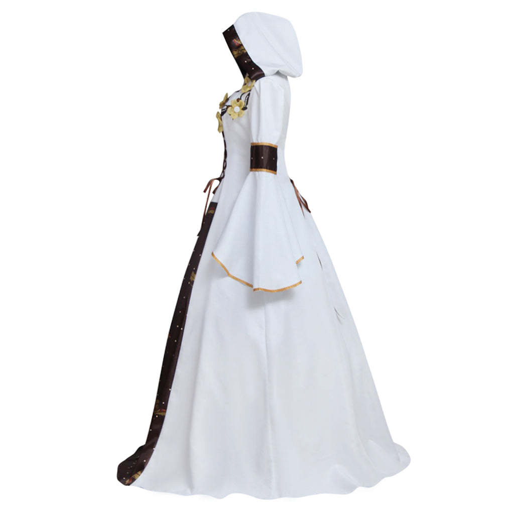 Medieval Victorian Renaissance Gothic Hooded Wedding Dress with Flora Flower Laceup-Astricos