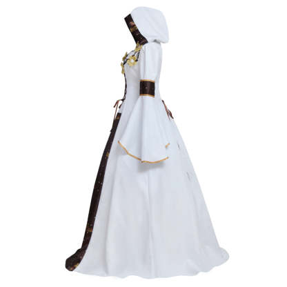 Medieval Victorian Renaissance Gothic Hooded Wedding Dress with Flora Flower Laceup-Astricos