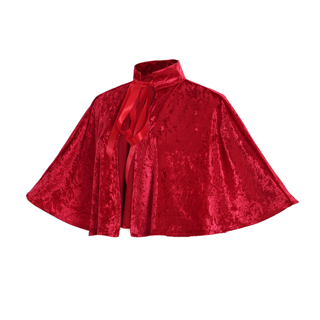 Elegant Red Victorian Steampunk Cloak - Gothic Medieval Lolita Capelet for Women-Astricos