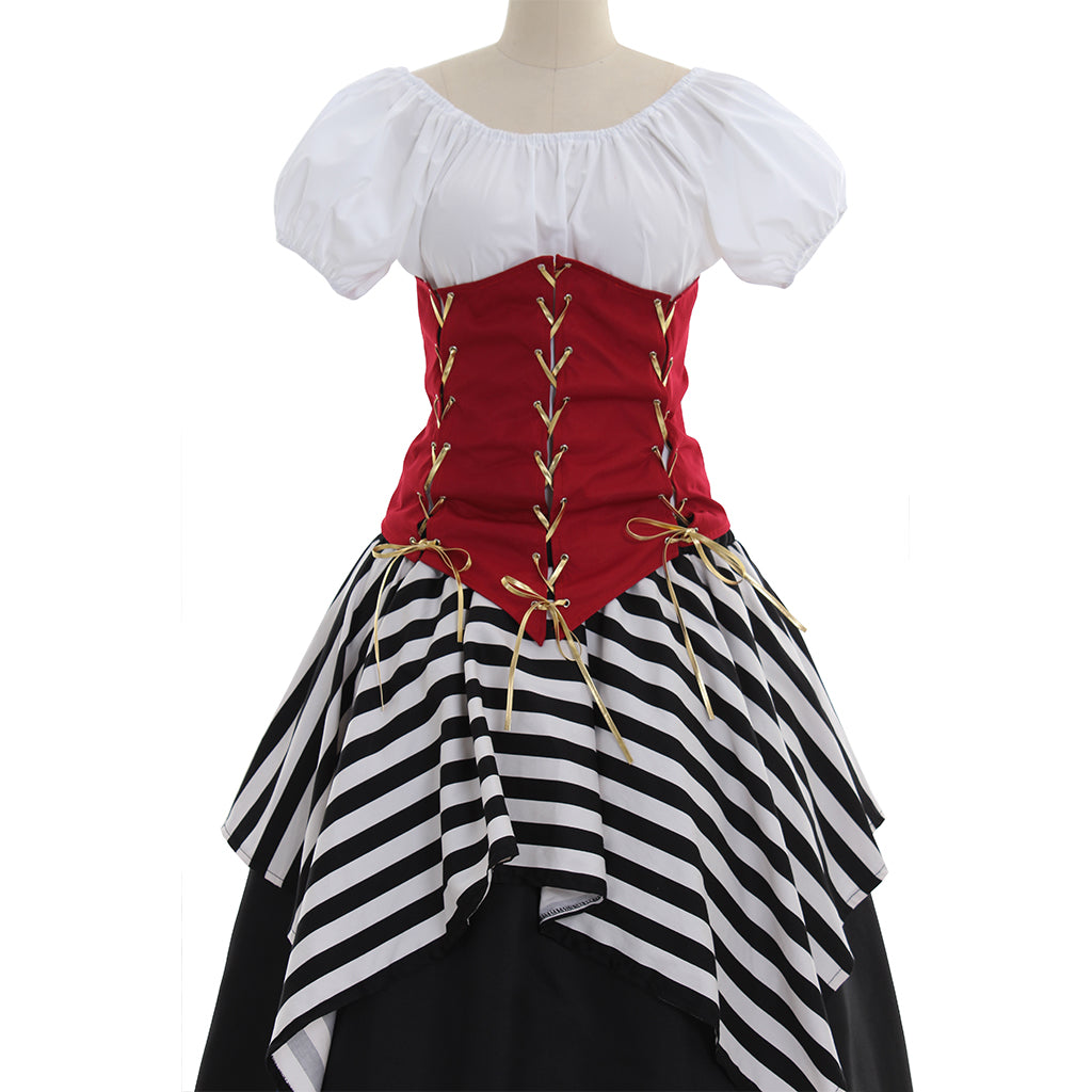 Red Black Medieval Renaissance Victorian Corset Pirate Dress - Perfect for Halloween & Carnival Parties-Astricos