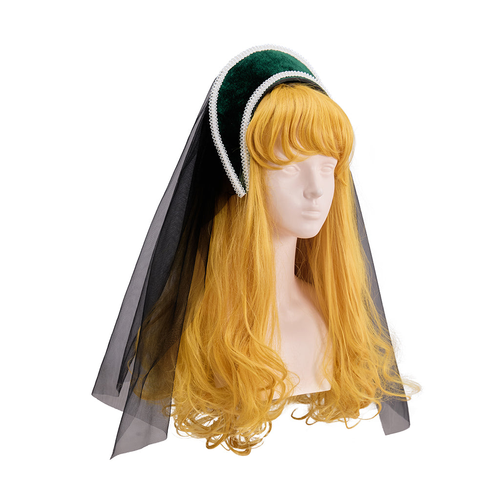 Elegant Blue Tudor Hat with Black Veil Cape - Renaissance Cosplay Costume Headwear-Astricos