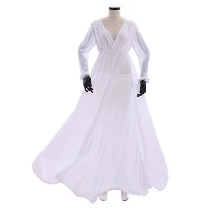 Elegant Women's Evening Gown - V-Neck Long Sleeved A-Line Floor Length Dress for Cosplay-Astricos
