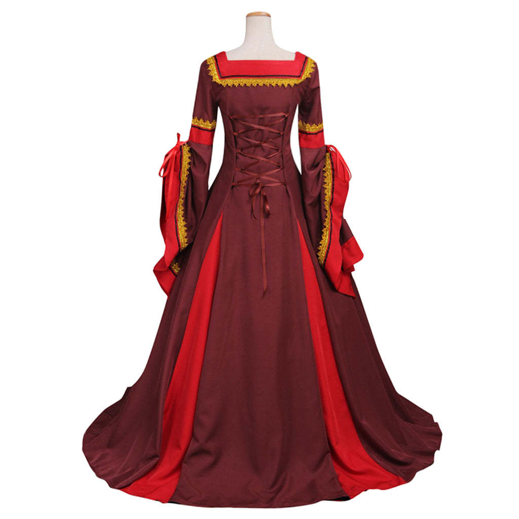 Victorian Medieval South Manor Cosplay Dress for Women - Dark Red Elegant Costume-Astricos
