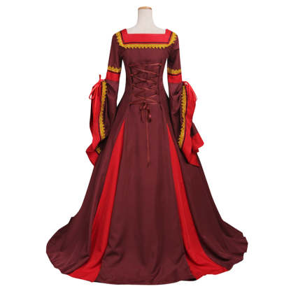 Victorian Medieval South Manor Cosplay Dress for Women - Dark Red Elegant Costume-Astricos