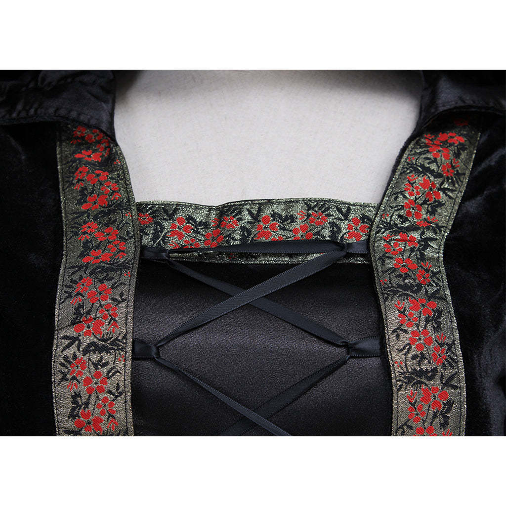 Victorian Rococo Medieval Gown - Gothic Punk Black Velvet Cosplay Costume-Astricos