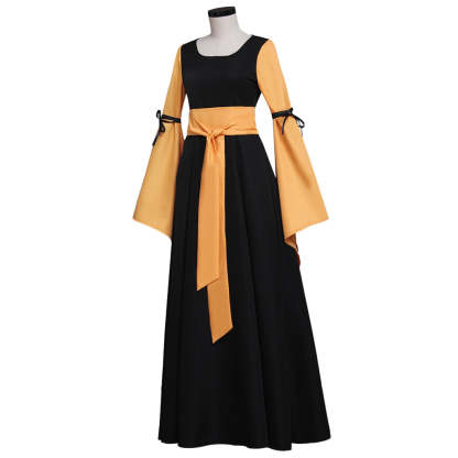 Black & Orange Medieval Renaissance Victorian Gothic Dress for Women - Fantasy Halloween Costume-Astricos