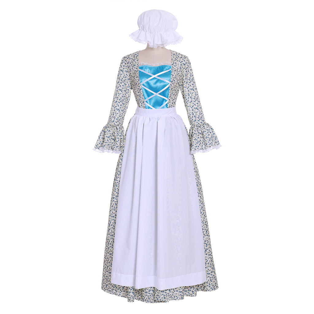 Victorian Pioneer Pilgrim Wench Floral Prairie Dress - Women's Countryside Colonial Lolita Costume-Astricos