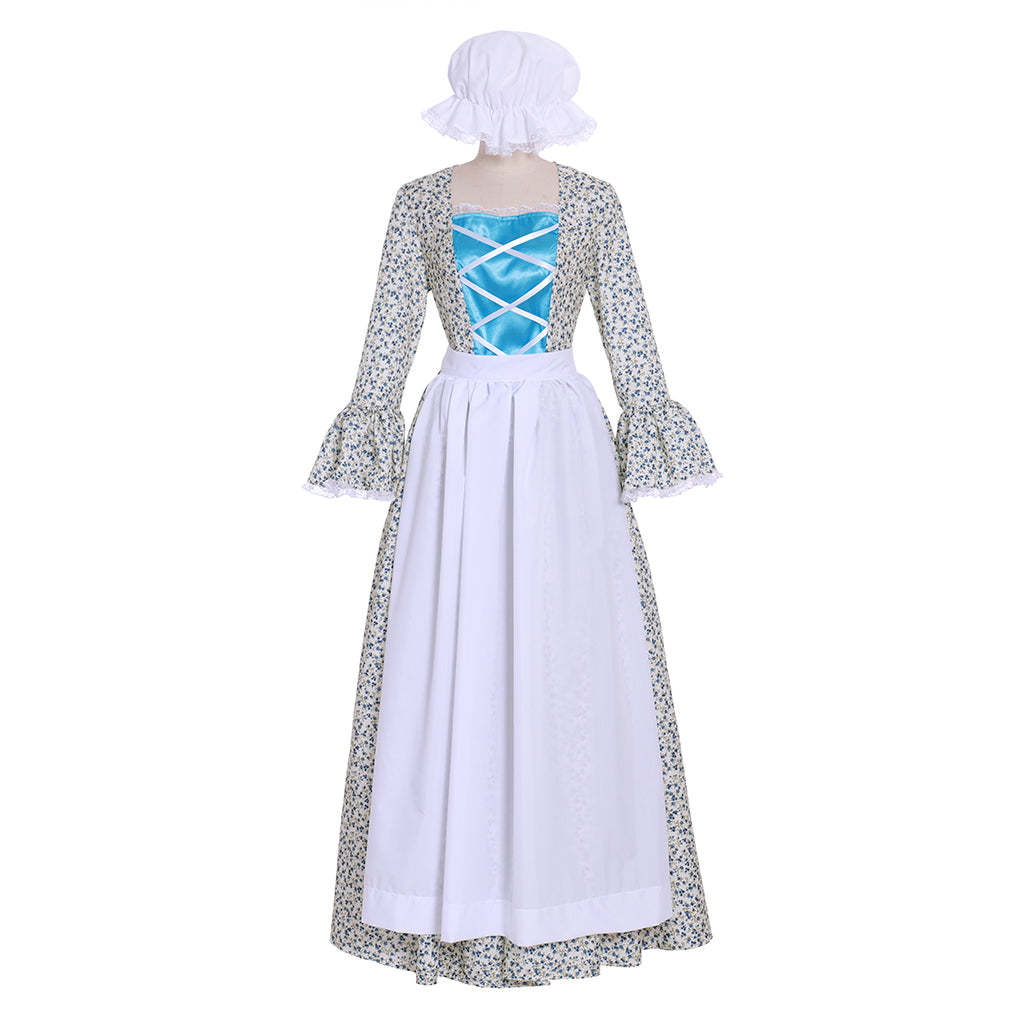 Victorian Pioneer Pilgrim Wench Floral Prairie Dress - Women's Countryside Colonial Lolita Costume-Astricos