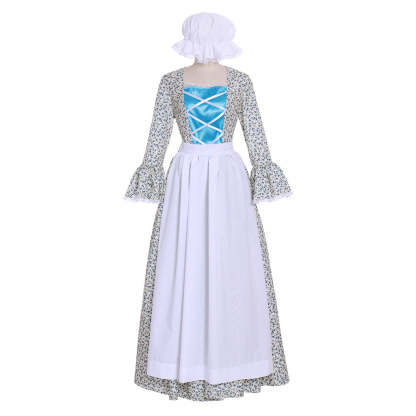 Victorian Pioneer Pilgrim Wench Floral Prairie Dress - Women's Countryside Colonial Lolita Costume-Astricos