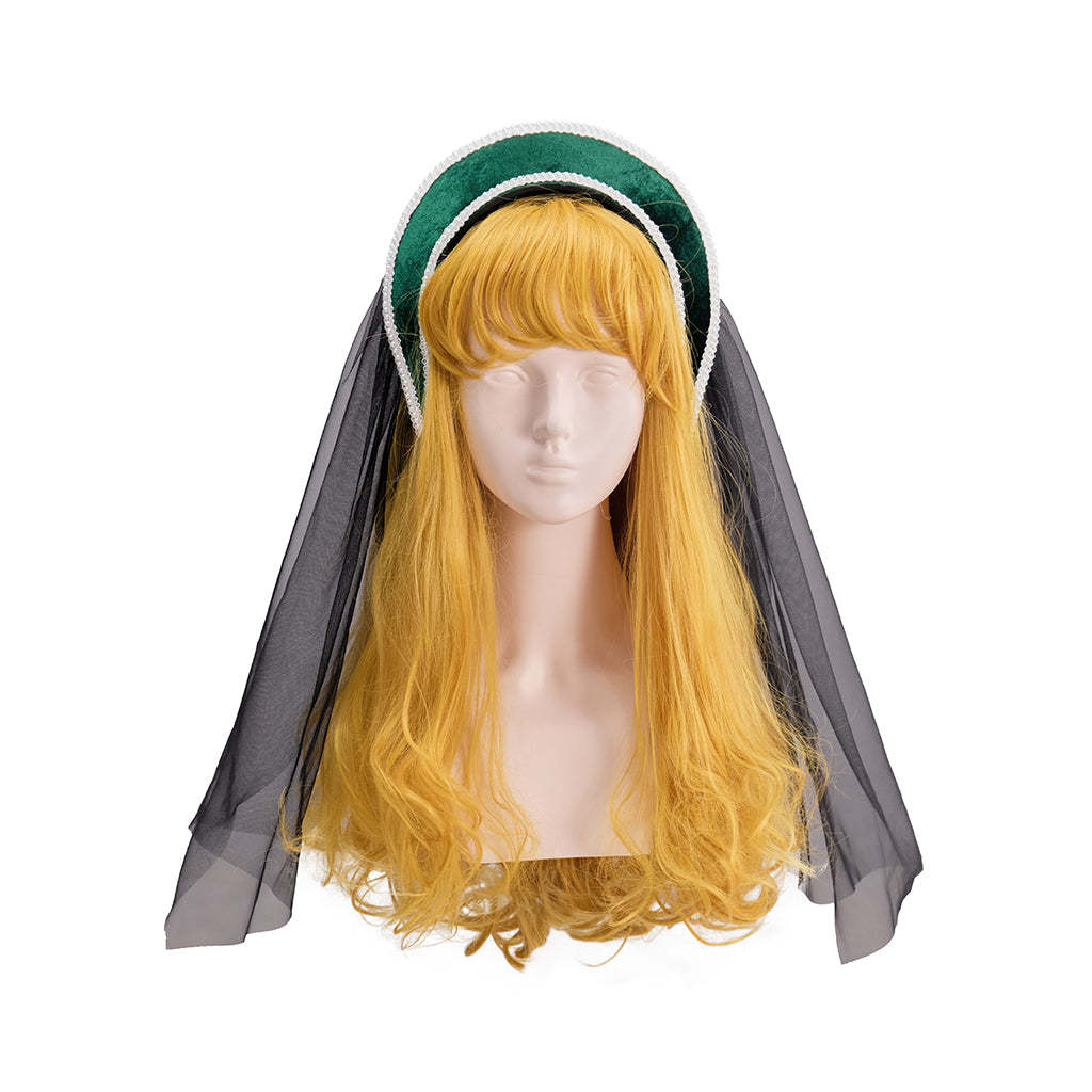 Elegant Blue Tudor Hat with Black Veil Cape - Renaissance Cosplay Costume Headwear-Astricos
