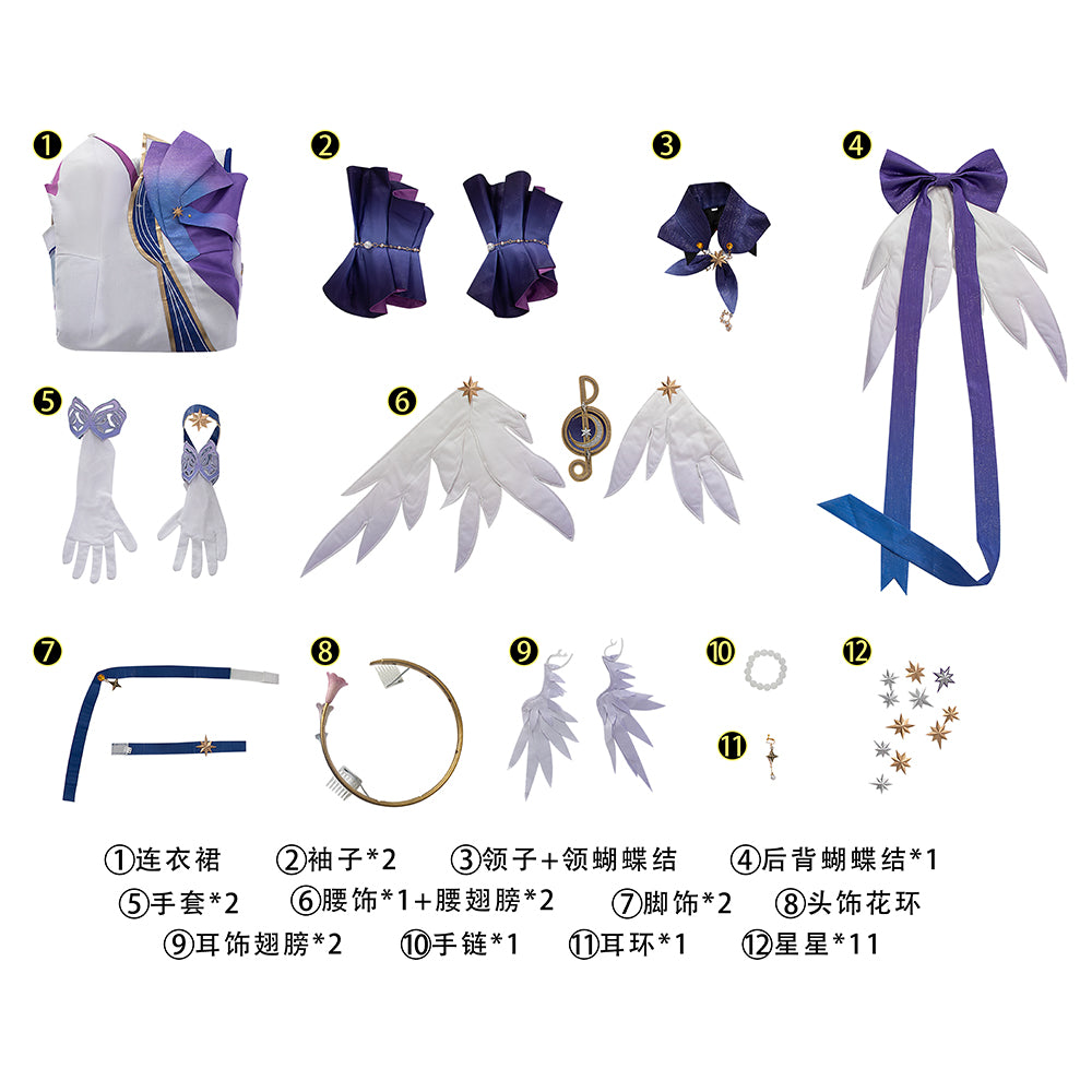 Robin Honkai Star Rail Cosplay Costume Set with Wig, Hairpins, Earrings, and Gloves-Astricos