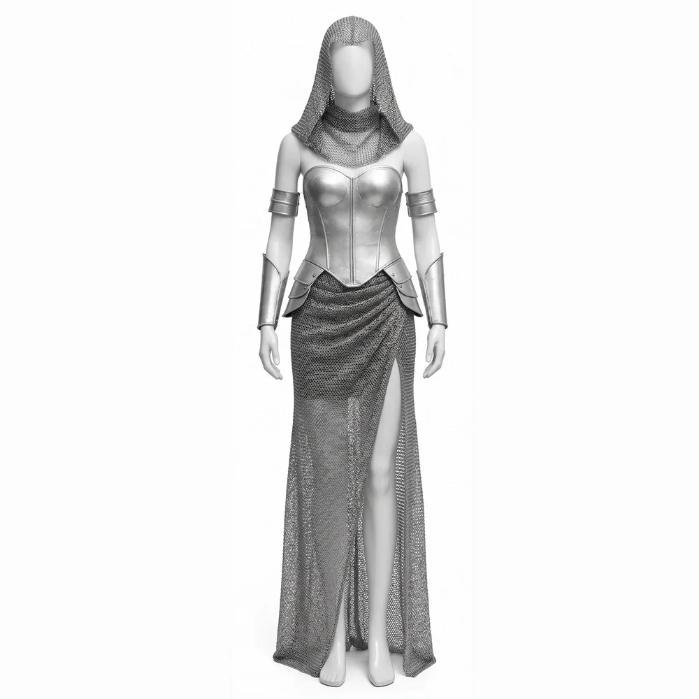 Medieval Women Chainmail Knight Cosplay Costume, Custom Size for Halloween & Stage Show