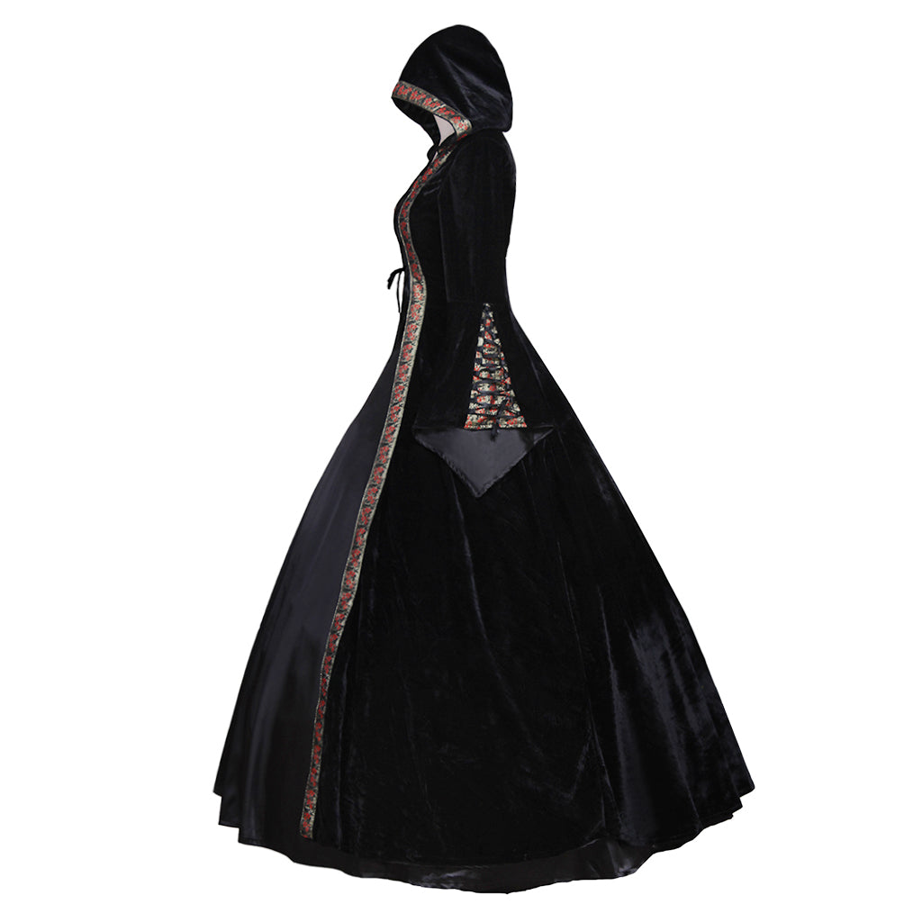 Victorian Rococo Medieval Gown - Gothic Punk Black Velvet Cosplay Costume-Astricos