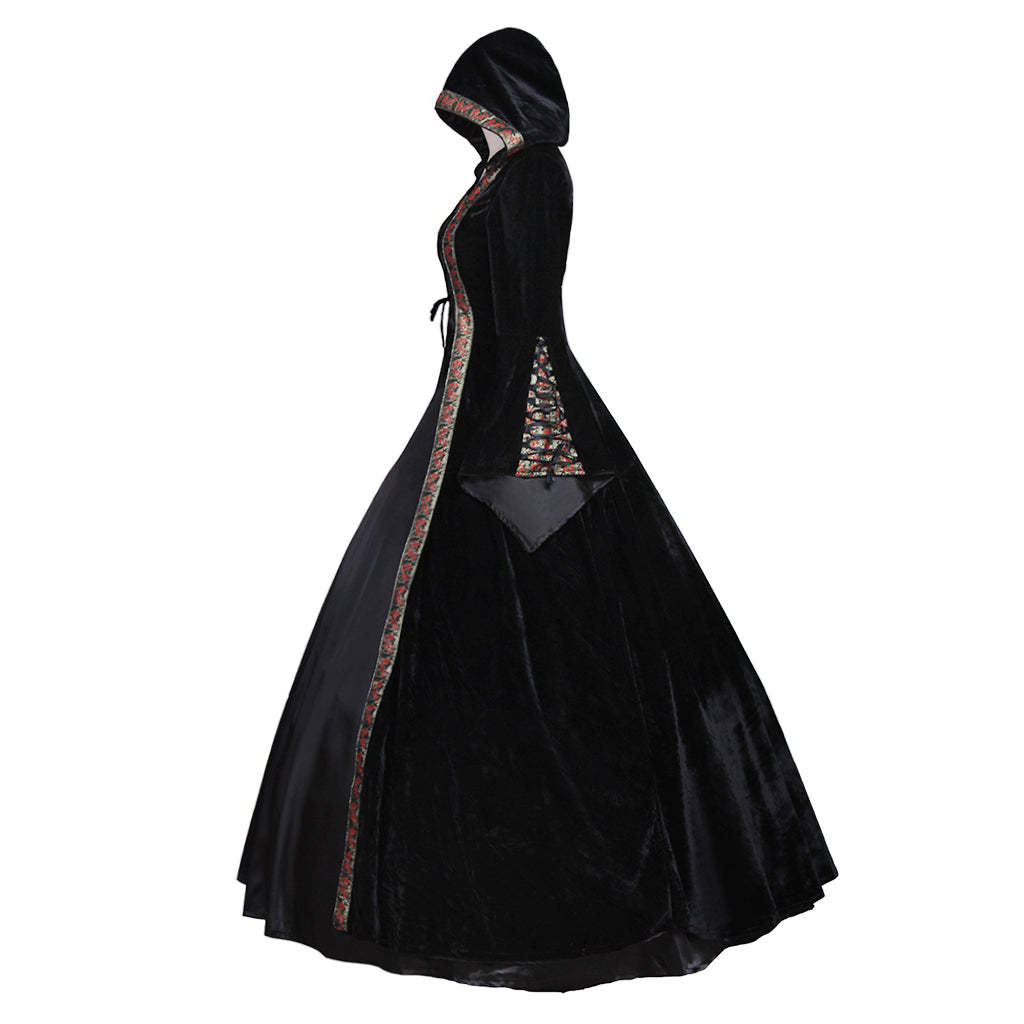 Victorian Rococo Medieval Gown - Gothic Punk Black Velvet Cosplay Costume-Astricos
