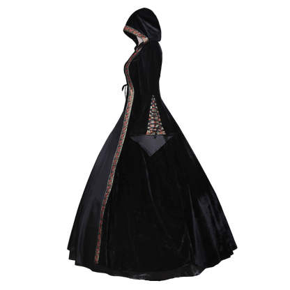 Victorian Rococo Medieval Gown - Gothic Punk Black Velvet Cosplay Costume-Astricos