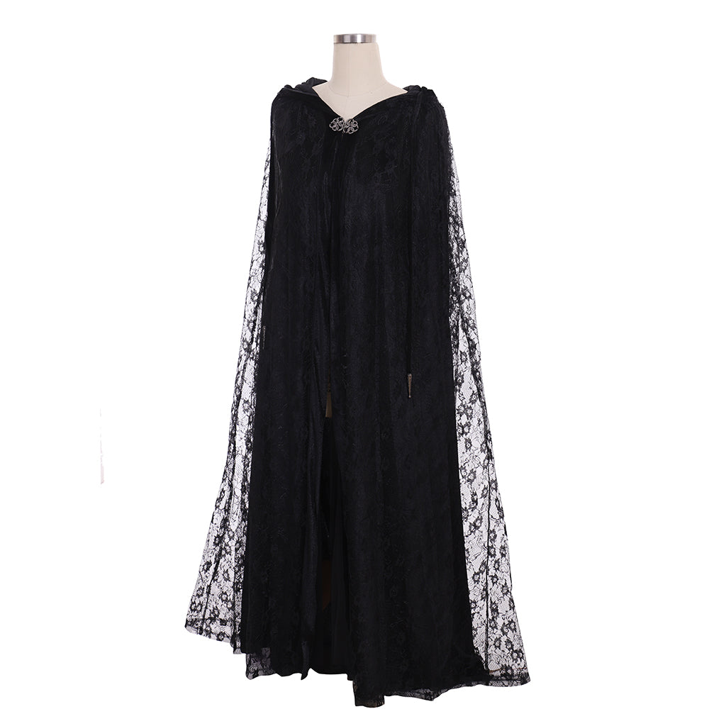 Steampunk Witch Cape - Women's Long Hooded Cloak with Lace Details for Cosplay-Astricos