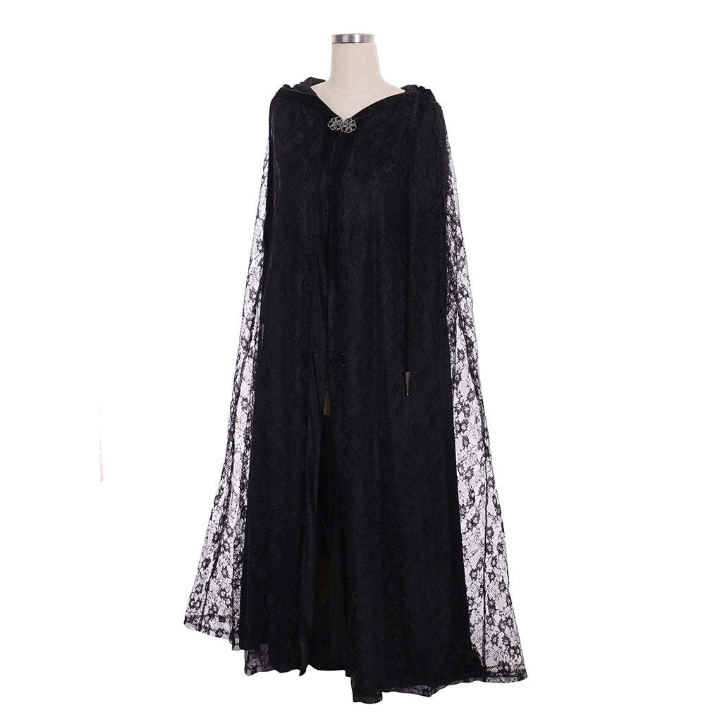 Steampunk Witch Cape - Women's Long Hooded Cloak with Lace Details for Cosplay-Astricos