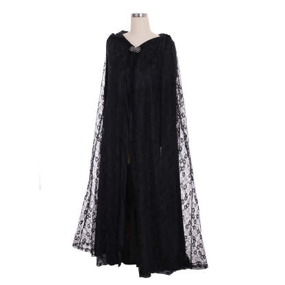 Steampunk Witch Cape - Women's Long Hooded Cloak with Lace Details for Cosplay-Astricos