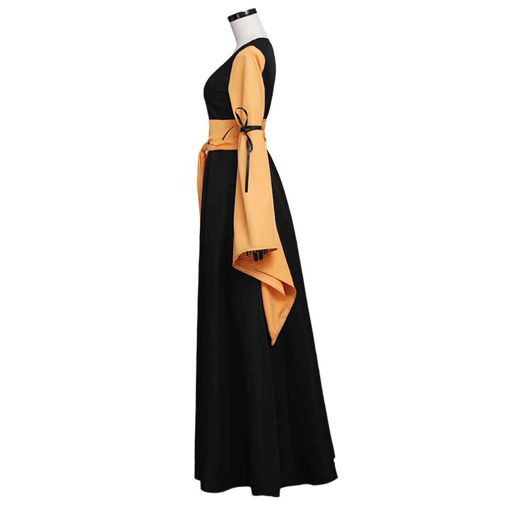 Black & Orange Medieval Renaissance Victorian Gothic Dress for Women - Fantasy Halloween Costume-Astricos