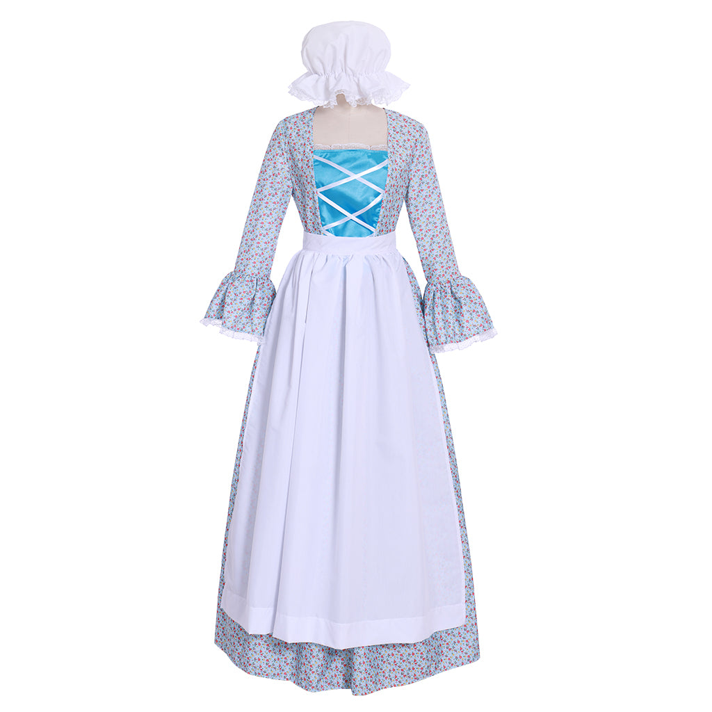 Victorian Pioneer Pilgrim Wench Floral Prairie Dress - Women's Colonial Lolita Costume-Astricos