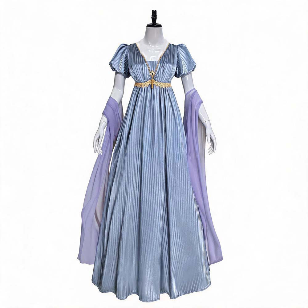 Bridgerton Cosplay Dress, Renaissance Victorian Empire Waist Tea Party Gown, Custom Made Vintage V‑Neck Long Dress for Historical Reenactment, Halloween & Noble Theme Party｜Astricos