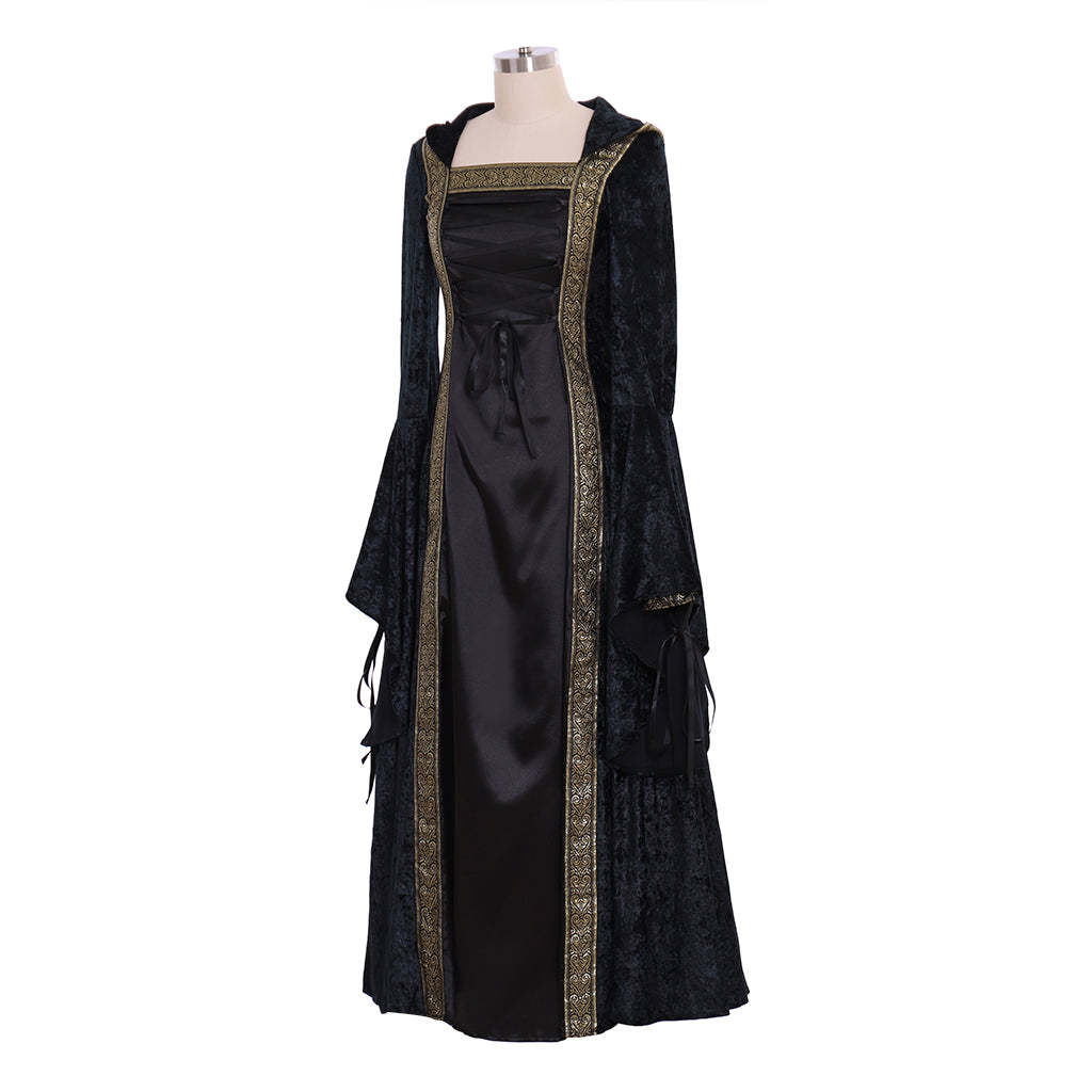 Custom Made Medieval Renaissance Black Velvet Dress Ball Gown for Cosplay-Astricos