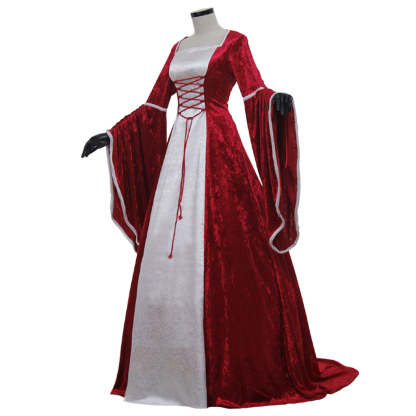 Renaissance Queen Cosplay Irish Deluxe Velvet Dress - Victorian Medieval Long Gown-Astricos
