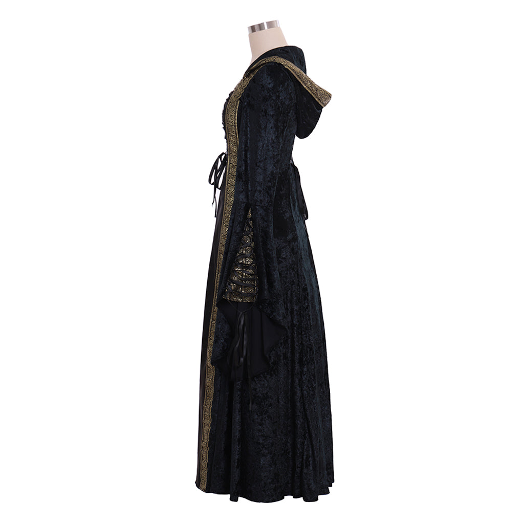 Custom Made Medieval Renaissance Black Velvet Dress Ball Gown for Cosplay-Astricos