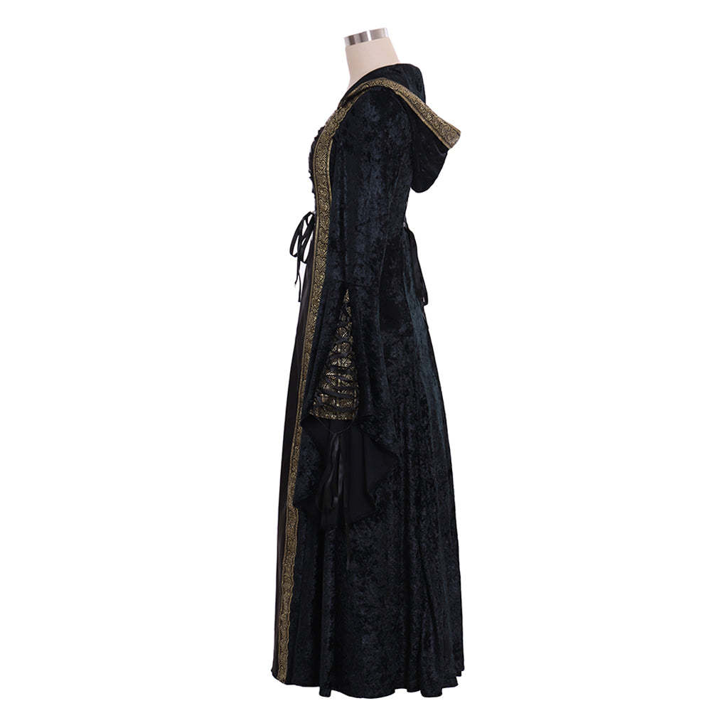 Custom Made Medieval Renaissance Black Velvet Dress Ball Gown for Cosplay-Astricos