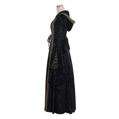 Custom Made Medieval Renaissance Black Velvet Dress Ball Gown for Cosplay-Astricos