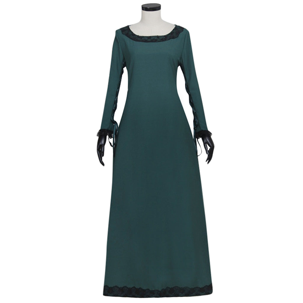 Authentic Medieval Irish Renaissance Dress - Dark Green Cosplay Costume-Astricos