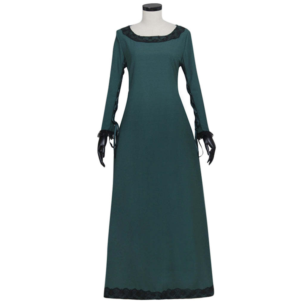 Authentic Medieval Irish Renaissance Dress - Dark Green Cosplay Costume-Astricos