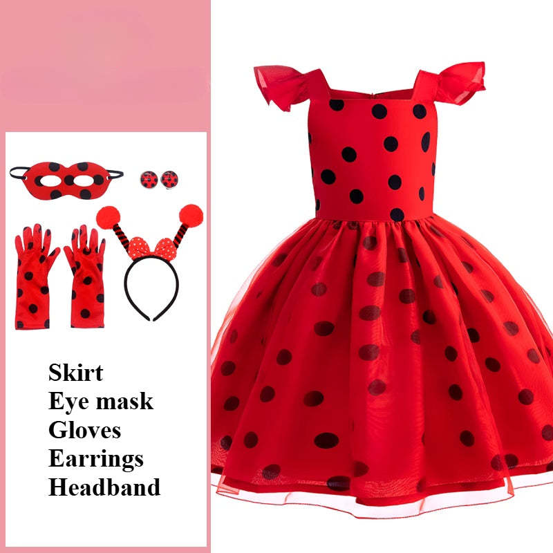 French Ladybug Cosplay Dress for Kids - Adorable Role Play Costume