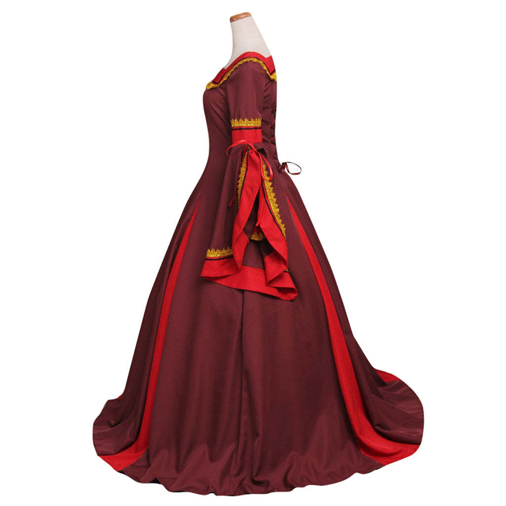 Victorian Medieval South Manor Cosplay Dress for Women - Dark Red Elegant Costume-Astricos