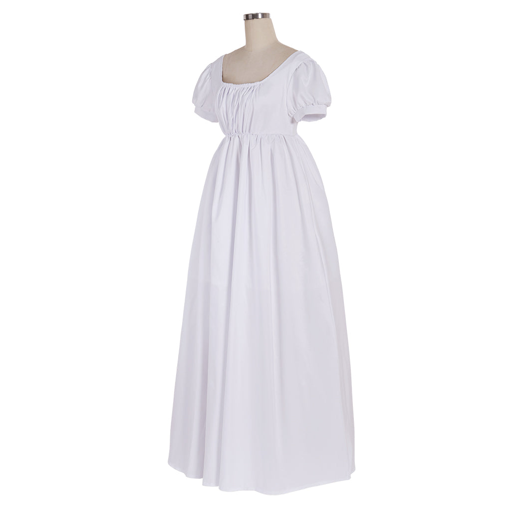 Elegant White Regency Dress - Custom Made High Waistline Tea Gown for Lady Ball | Astricos-Astricos