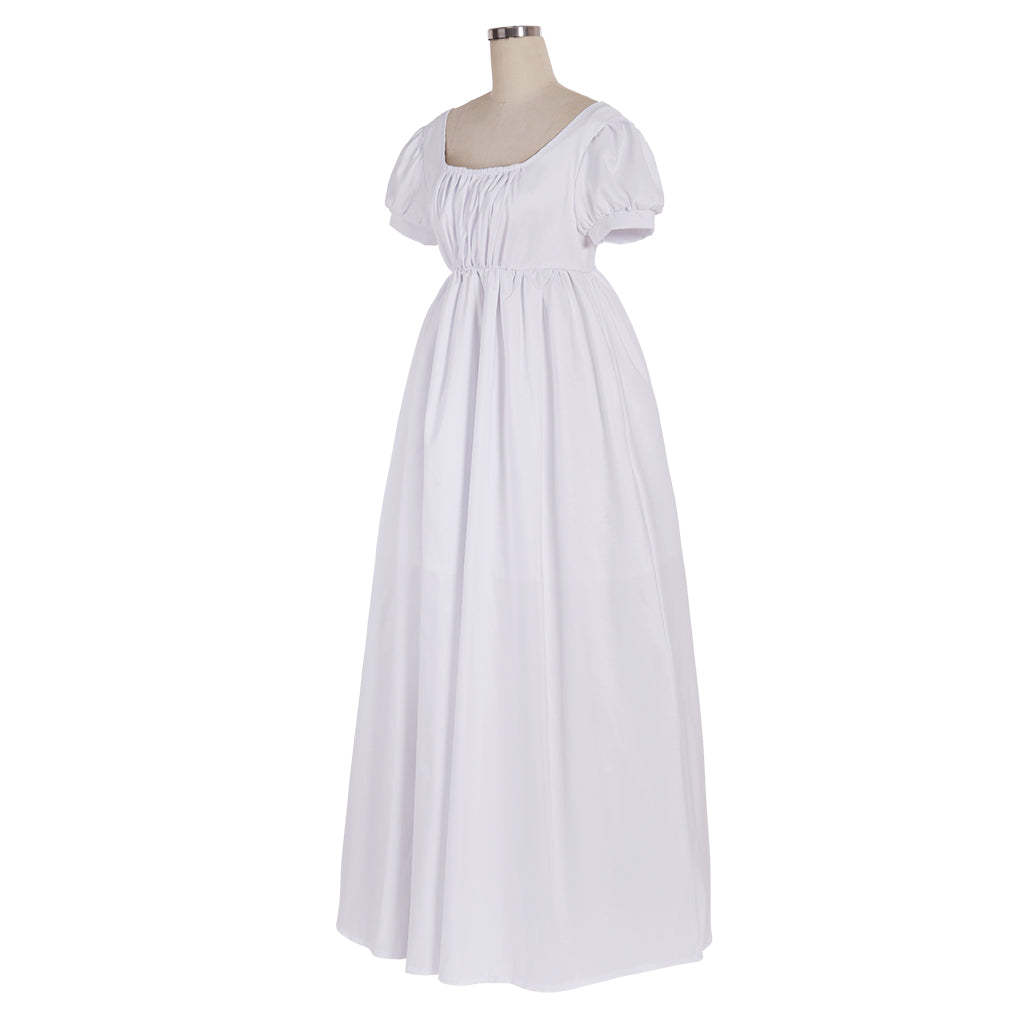 Elegant White Regency Dress - Custom Made High Waistline Tea Gown for Lady Ball | Astricos-Astricos