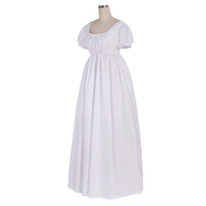 Elegant White Regency Dress - Custom Made High Waistline Tea Gown for Lady Ball | Astricos-Astricos