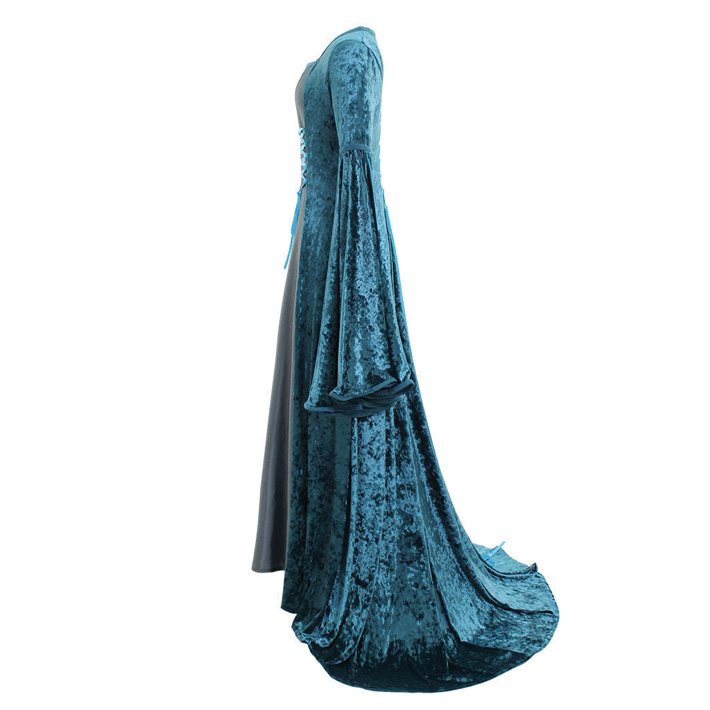 Elegant Lady's Medieval Renaissance Blue Velvet Ball Gown Costume | Astricos-Astricos