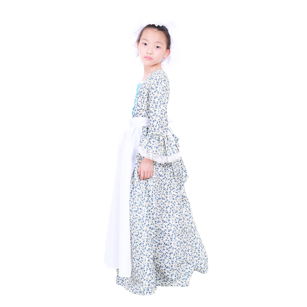 Vintage Countryside Floral Pilgrim Pioneer Bonnet Set - Colonial Cosplay Dress for Girls-Astricos