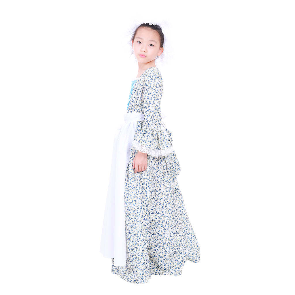 Vintage Countryside Floral Pilgrim Pioneer Bonnet Set - Colonial Cosplay Dress for Girls-Astricos