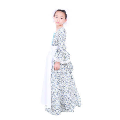 Vintage Countryside Floral Pilgrim Pioneer Bonnet Set - Colonial Cosplay Dress for Girls-Astricos