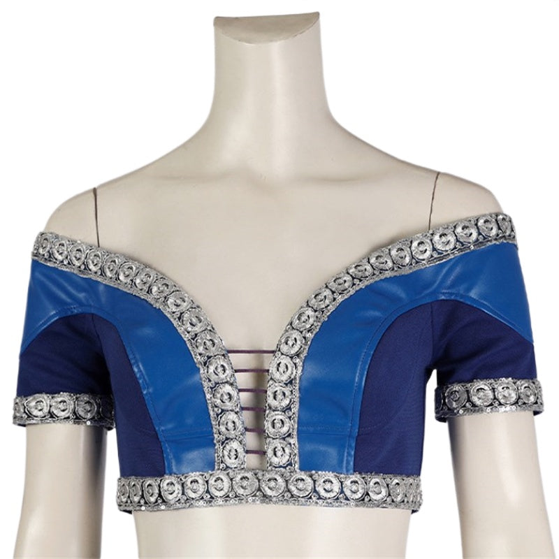 Sexy Mortal Kombat Kitana Cosplay Costume - Blue Top, Pants, Mask & Accessories-Astricos