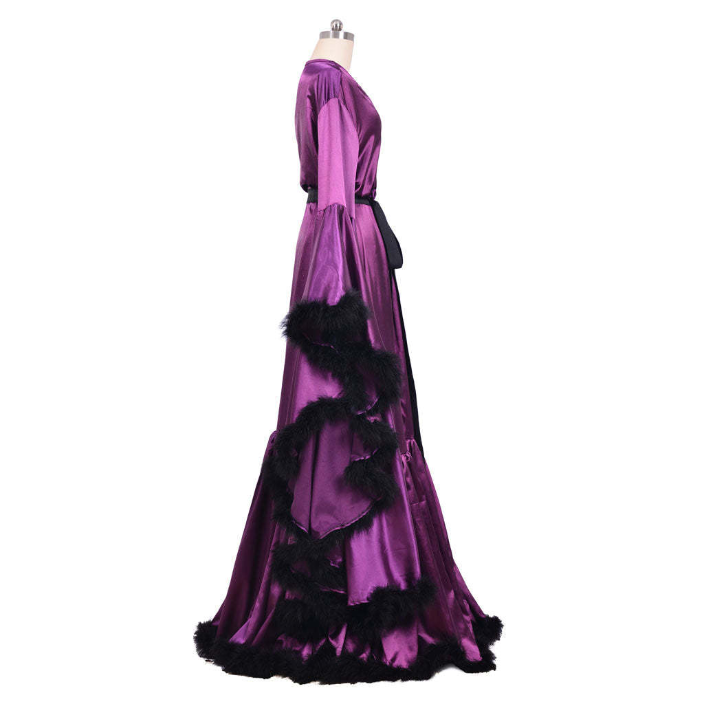Medieval Ladies Robe Pajamas - Vintage Wedding Long Bridal Boudoir Robe in Purple Luxury Evening Dress-Astricos