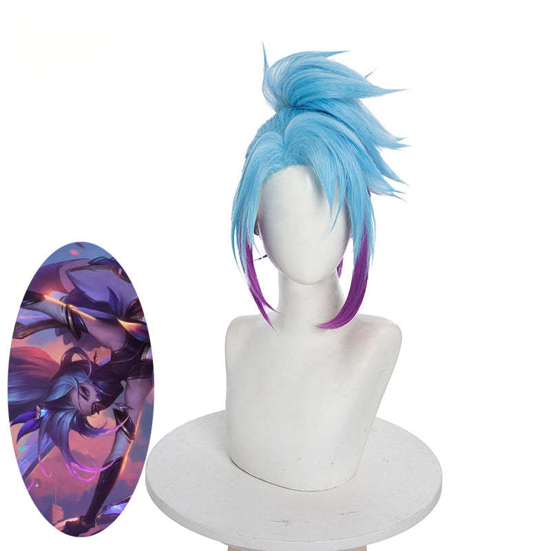 LOL Star Guardian Akali Cosplay Wig - 40cm Mixed Color with Ponytail | Heat Resistant-Astricos