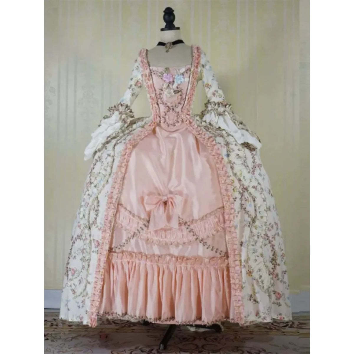 Renaissance Pink Floral Dress - French Style Rococo Baroque Princess Gown-Astricos