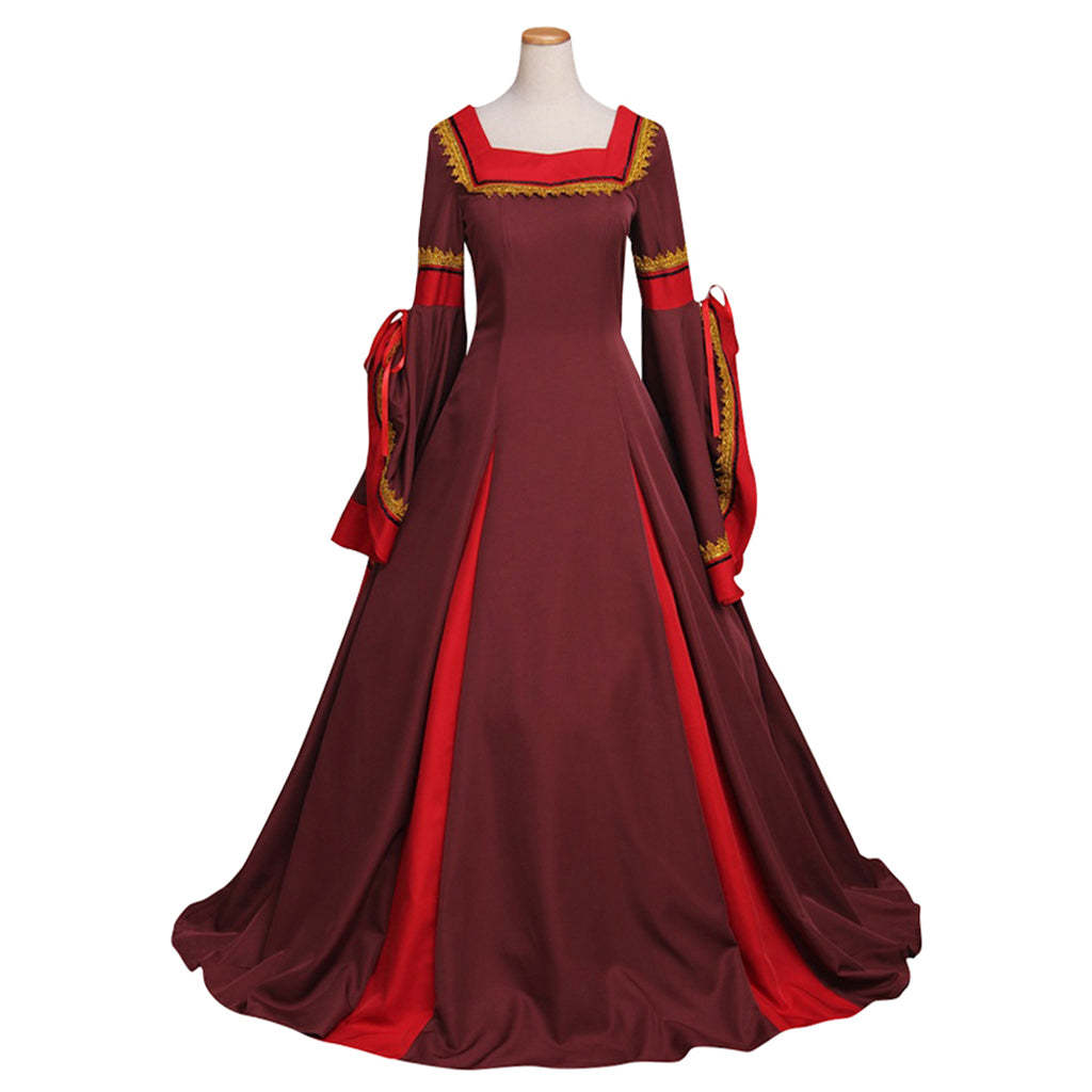 Victorian Medieval South Manor Cosplay Dress for Women - Dark Red Elegant Costume-Astricos